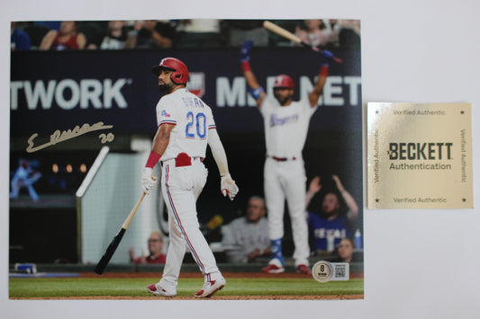 EZEQUIEL DURAN TEXAS RANGERS SIGNED 8x10 PHOTO Red Helmet HR BAS COA
