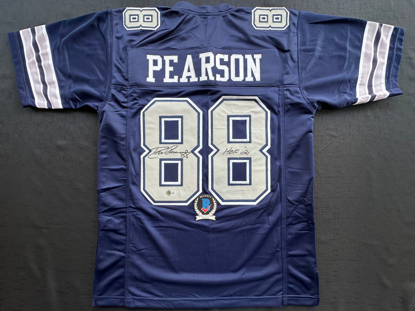 DREW PEARSON DALLAS COWBOYS SIGNED BLUE JERSEY w/HOF 21 Inscription BAS