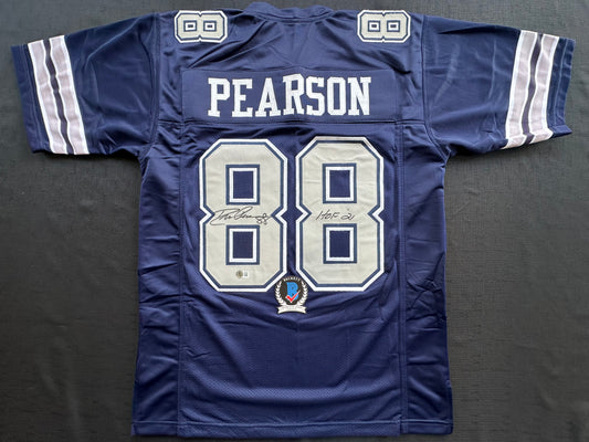 DREW PEARSON DALLAS COWBOYS SIGNED BLUE JERSEY w/HOF 21 Inscription BAS