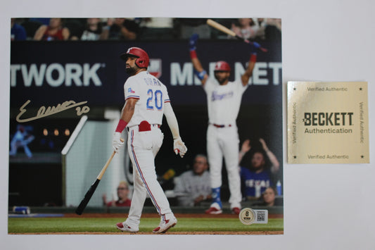 EZEQUIEL DURAN TEXAS RANGERS SIGNED 8x10 PHOTO Red Helmet HR BAS COA