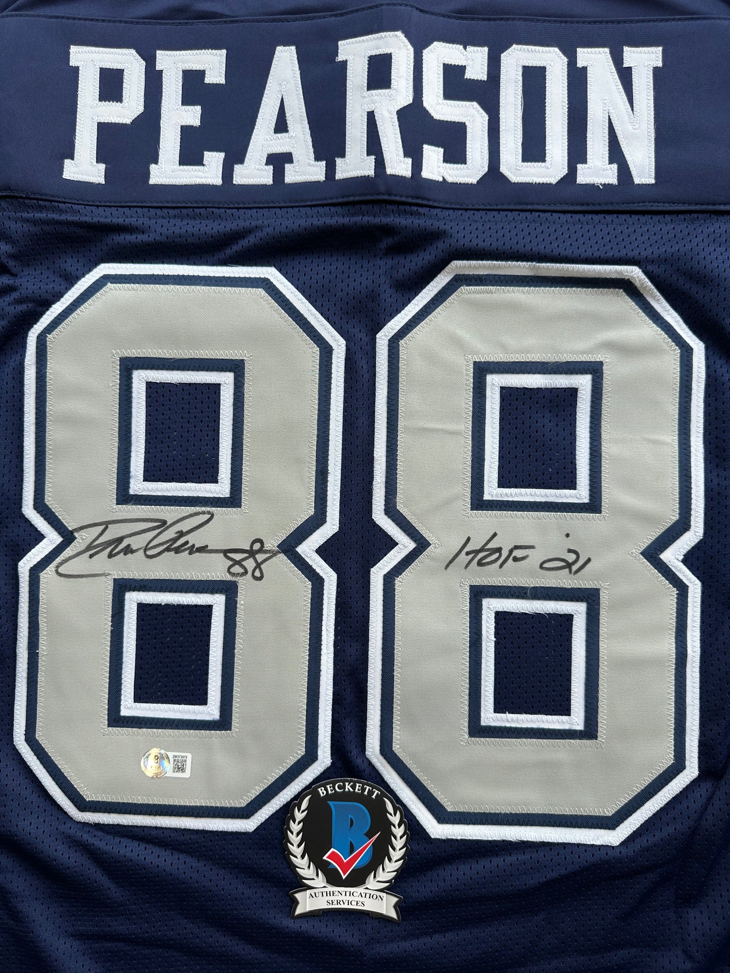 DREW PEARSON DALLAS COWBOYS SIGNED BLUE JERSEY w/HOF 21 Inscription BAS