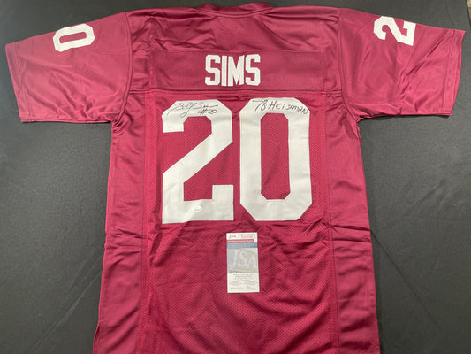 BILLY SIMS Oklahoma OU Sooners SIGNED JERSEY Detriot Lions XL w/78 HEISMAN JSA