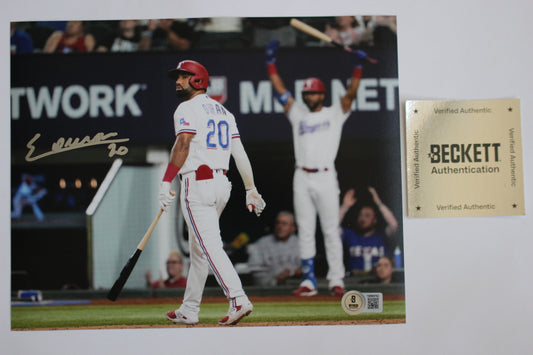 EZEQUIEL DURAN TEXAS RANGERS SIGNED 8x10 PHOTO Red Helmet HR BAS COA