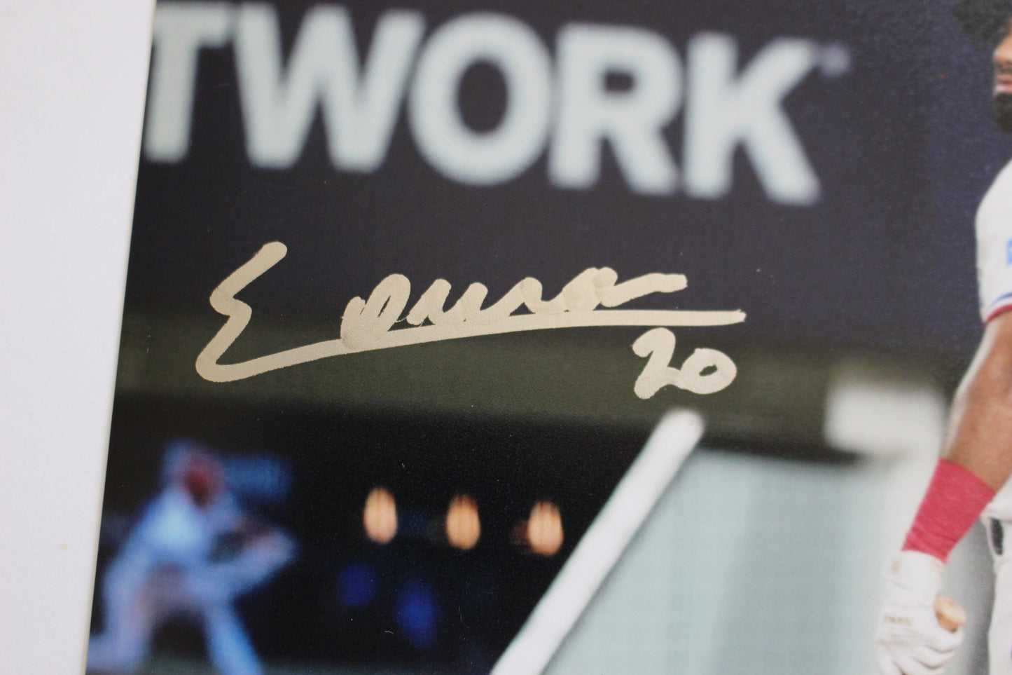 EZEQUIEL DURAN TEXAS RANGERS SIGNED 8x10 PHOTO Red Helmet HR BAS COA