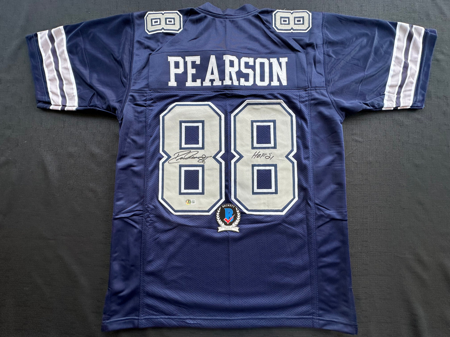 DREW PEARSON DALLAS COWBOYS SIGNED BLUE JERSEY w/HOF 21 Inscription BAS