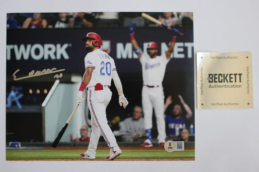 EZEQUIEL DURAN TEXAS RANGERS SIGNED 8x10 PHOTO Red Helmet HR BAS COA