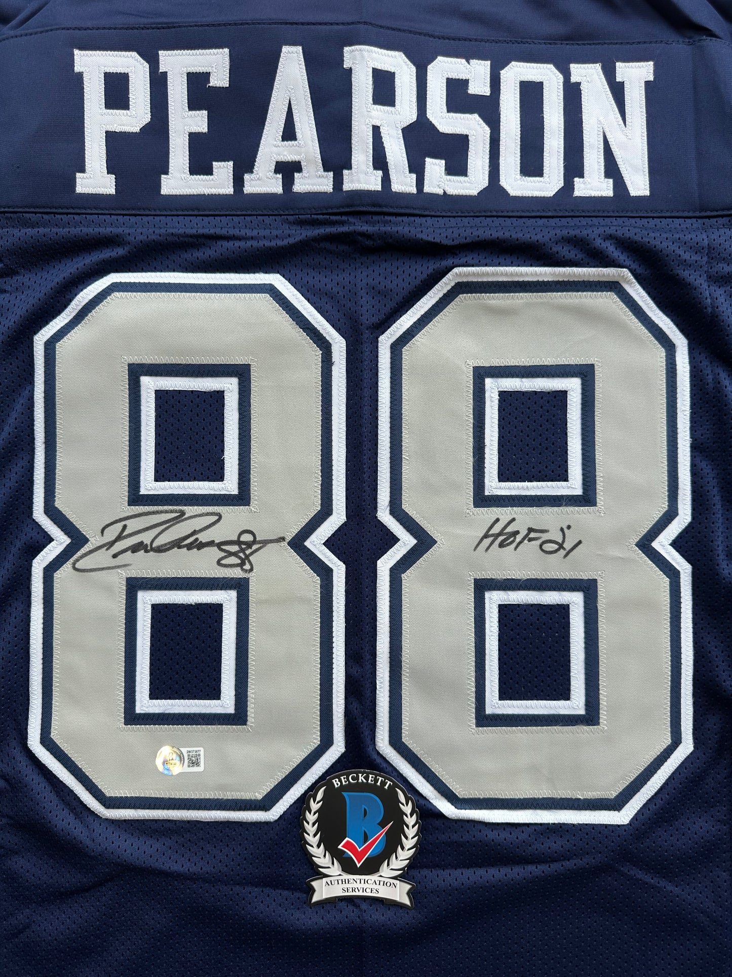 DREW PEARSON DALLAS COWBOYS SIGNED BLUE JERSEY w/HOF 21 Inscription BAS