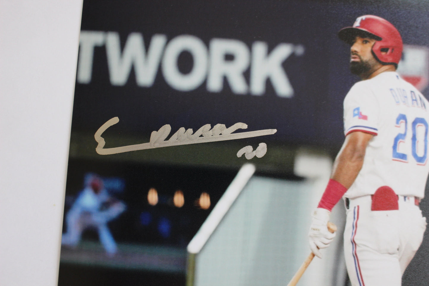 EZEQUIEL DURAN TEXAS RANGERS SIGNED 8x10 PHOTO Red Helmet HR BAS COA