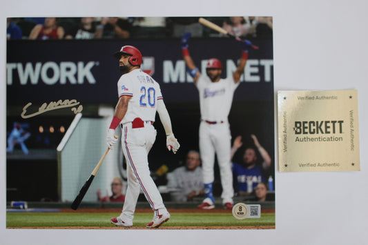 EZEQUIEL DURAN TEXAS RANGERS SIGNED 8x10 PHOTO Red Helmet HR BAS COA
