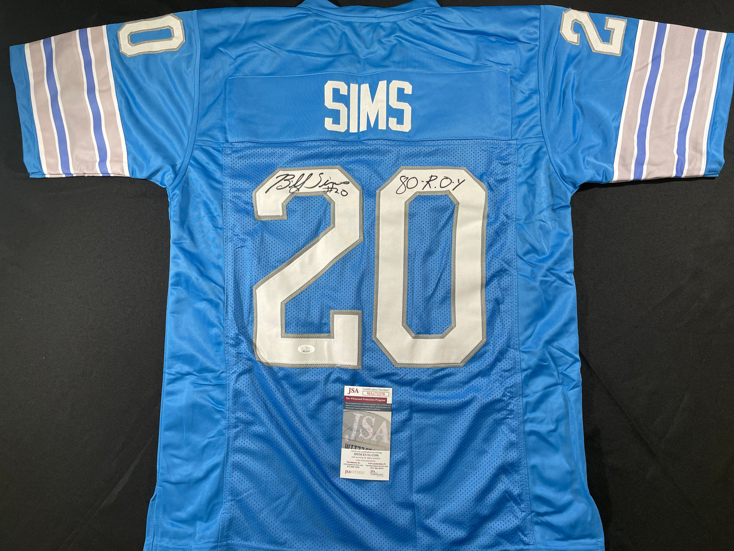 BILLY SIMS DETROIT LIONS SIGNED JERSEY Oklahoma OU Sooners XL w/80 ROY JSA COA