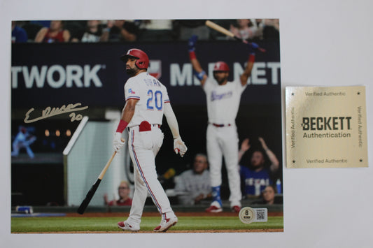 EZEQUIEL DURAN TEXAS RANGERS SIGNED 8x10 PHOTO Red Helmet HR BAS COA