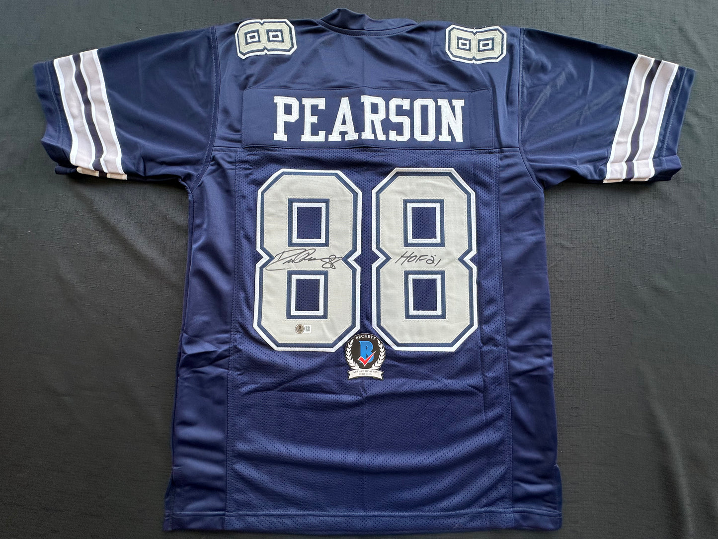 DREW PEARSON DALLAS COWBOYS SIGNED BLUE JERSEY w/HOF 21 Inscription BAS