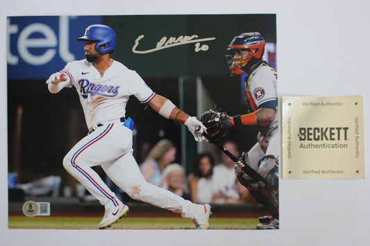 EZEQUIEL DURAN TEXAS RANGERS SIGNED 8x10 PHOTO Blue Helmet BAS COA