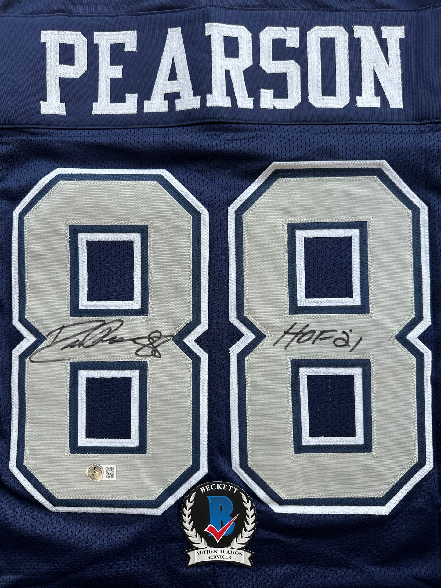 DREW PEARSON DALLAS COWBOYS SIGNED BLUE JERSEY w/HOF 21 Inscription BAS