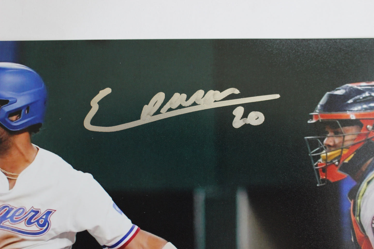 EZEQUIEL DURAN TEXAS RANGERS SIGNED 8x10 PHOTO Blue Helmet BAS COA