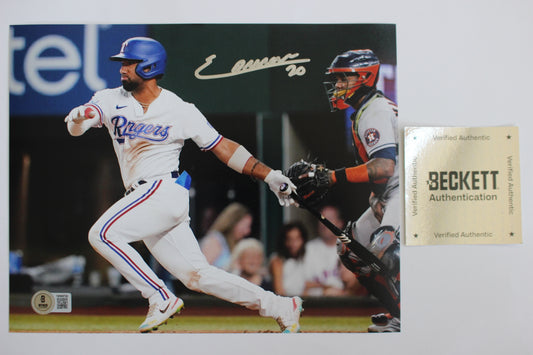 EZEQUIEL DURAN TEXAS RANGERS SIGNED 8x10 PHOTO Blue Helmet BAS COA