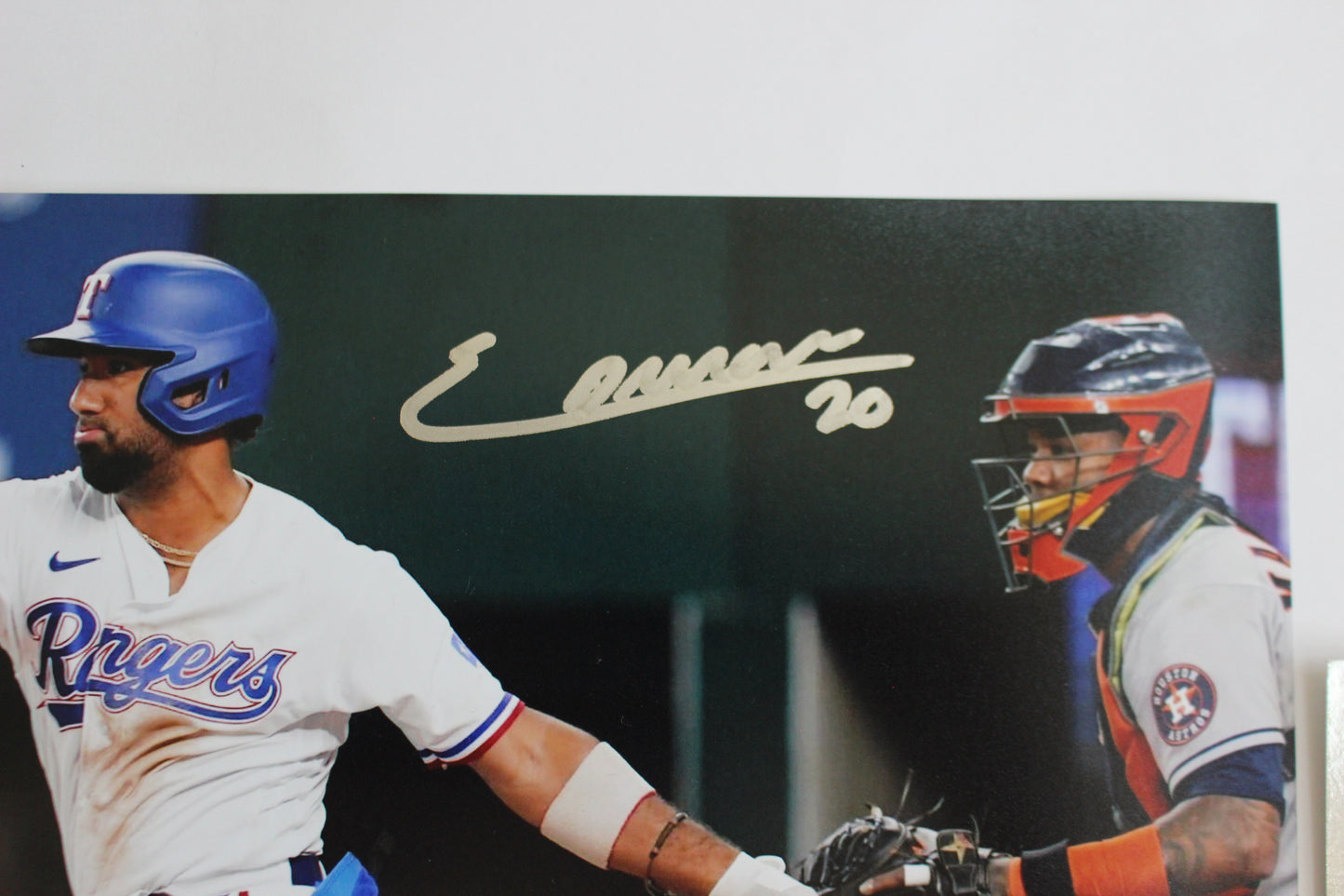 EZEQUIEL DURAN TEXAS RANGERS SIGNED 8x10 PHOTO Blue Helmet BAS COA