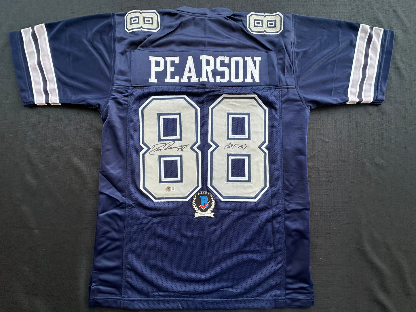 DREW PEARSON DALLAS COWBOYS SIGNED BLUE JERSEY w/HOF 21 Inscription BAS