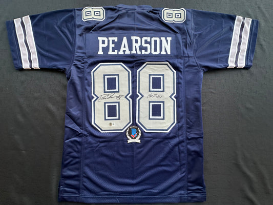 DREW PEARSON DALLAS COWBOYS SIGNED BLUE JERSEY w/HOF 21 Inscription BAS