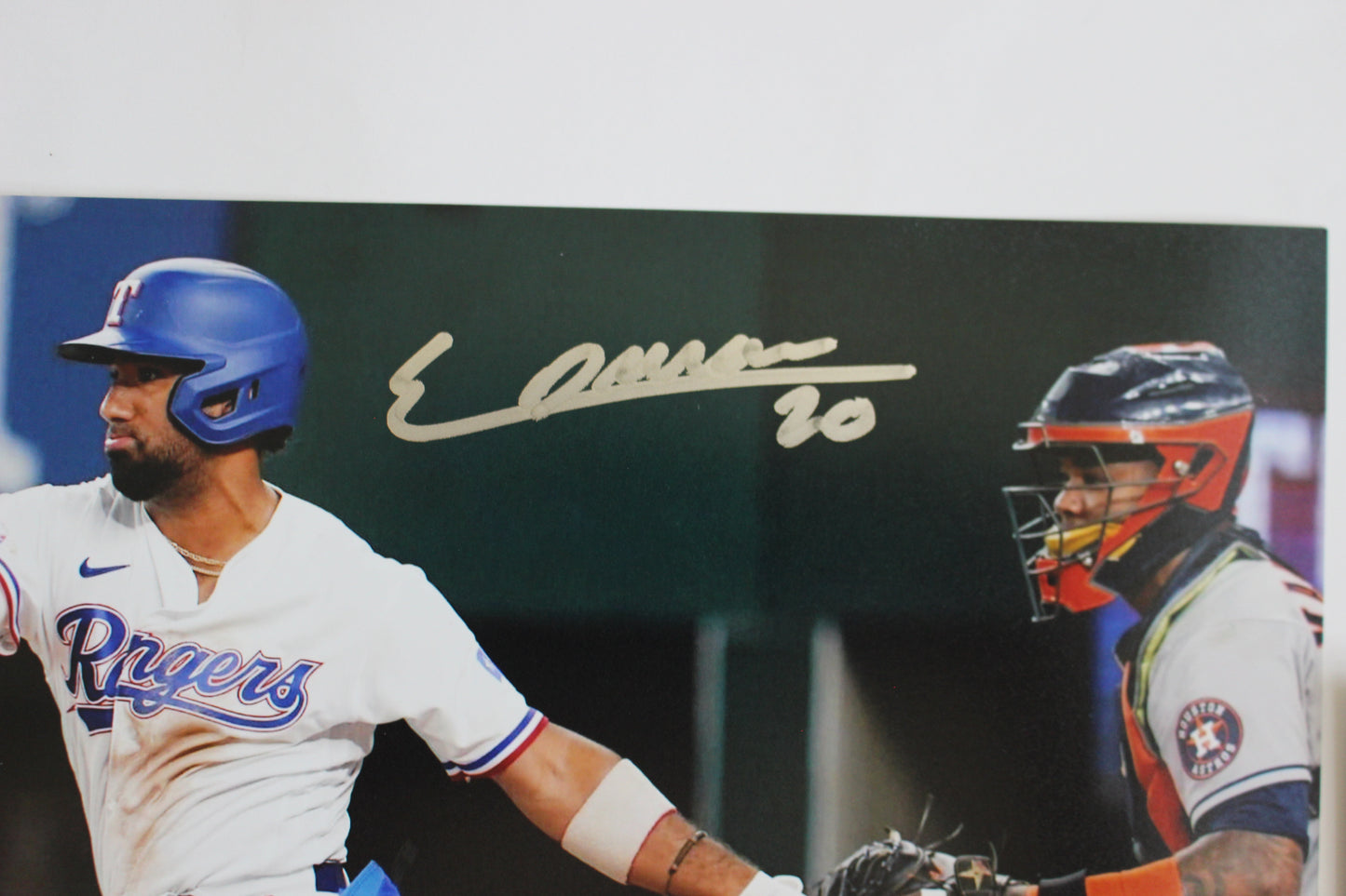 EZEQUIEL DURAN TEXAS RANGERS SIGNED 8x10 PHOTO Blue Helmet BAS COA