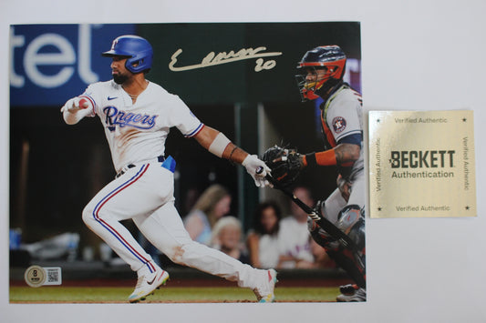 EZEQUIEL DURAN TEXAS RANGERS SIGNED 8x10 PHOTO Blue Helmet BAS COA