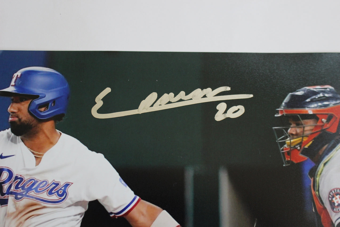 EZEQUIEL DURAN TEXAS RANGERS SIGNED 8x10 PHOTO Blue Helmet BAS COA