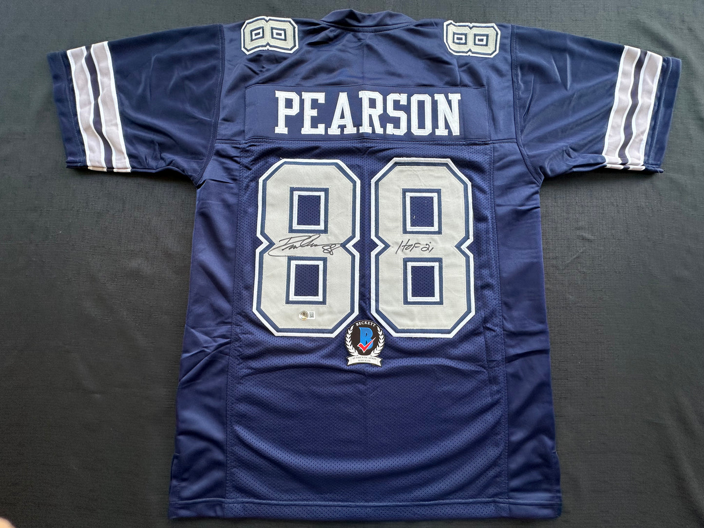 DREW PEARSON DALLAS COWBOYS SIGNED BLUE JERSEY w/HOF 21 Inscription BAS