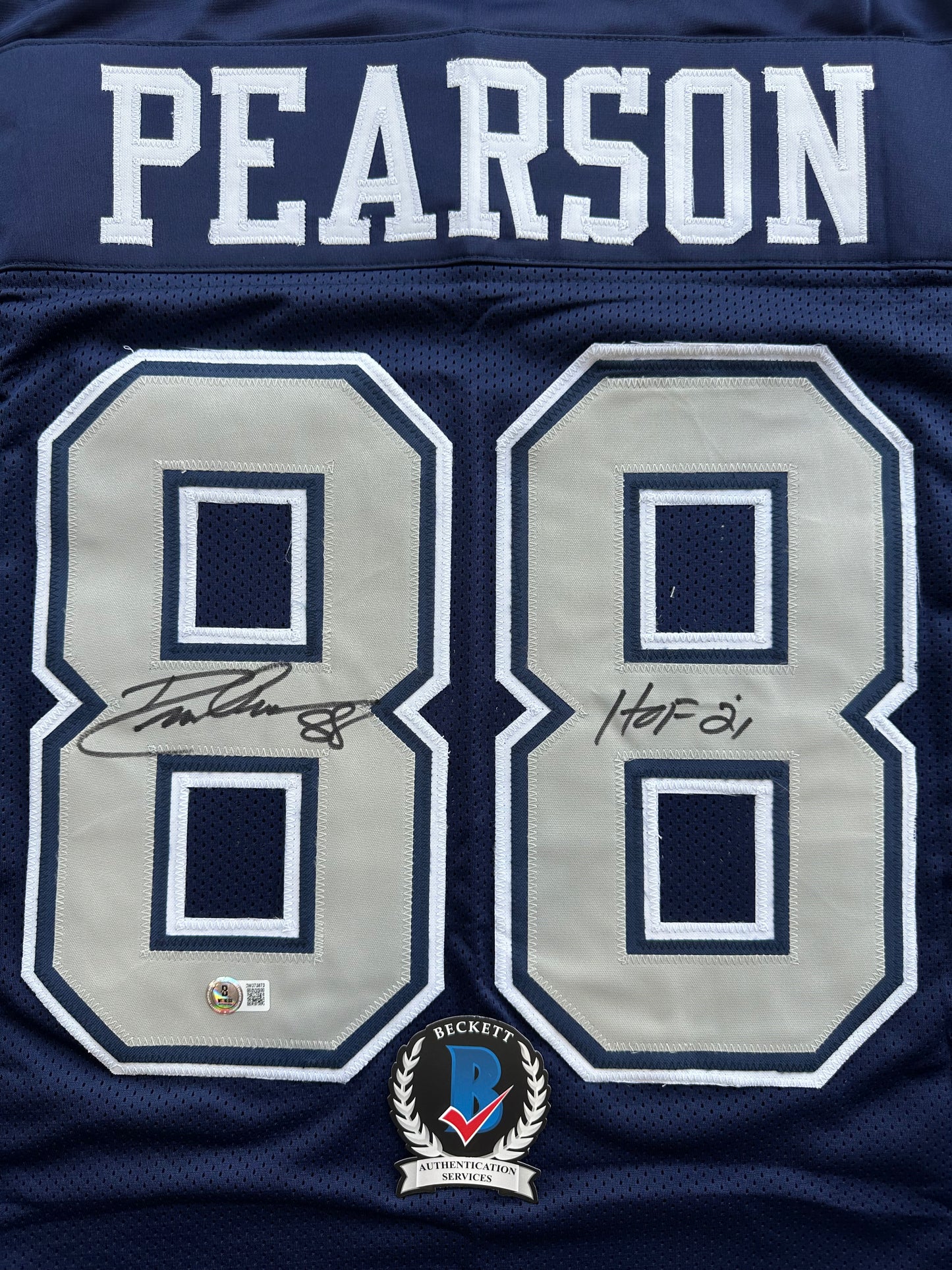 DREW PEARSON DALLAS COWBOYS SIGNED BLUE JERSEY w/HOF 21 Inscription BAS