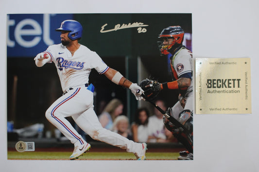 EZEQUIEL DURAN TEXAS RANGERS SIGNED 8x10 PHOTO Blue Helmet BAS COA