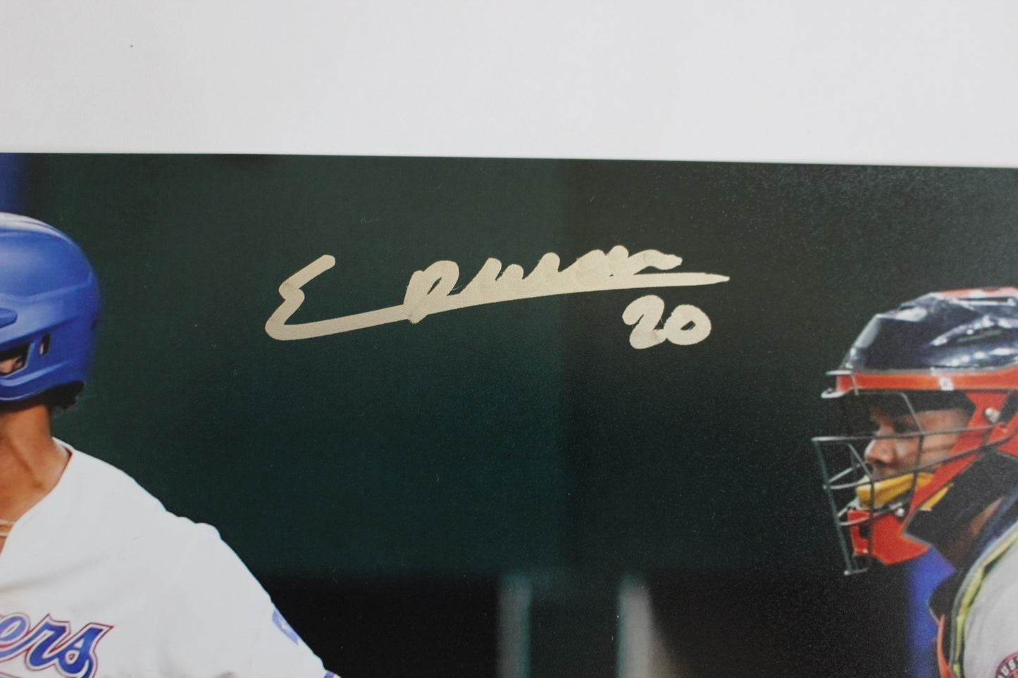 EZEQUIEL DURAN TEXAS RANGERS SIGNED 8x10 PHOTO Blue Helmet BAS COA