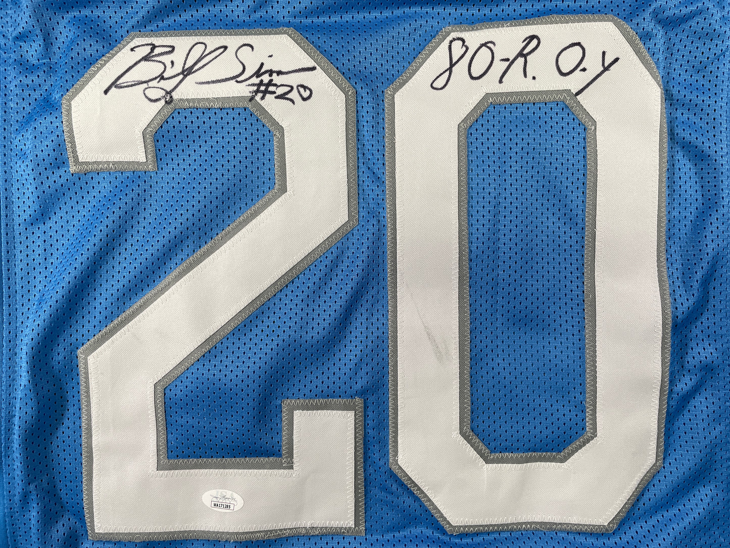 BILLY SIMS DETROIT LIONS SIGNED JERSEY Oklahoma OU Sooners XL w/80 ROY JSA COA