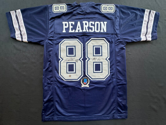 DREW PEARSON DALLAS COWBOYS SIGNED BLUE JERSEY w/HOF 21 Inscription BAS