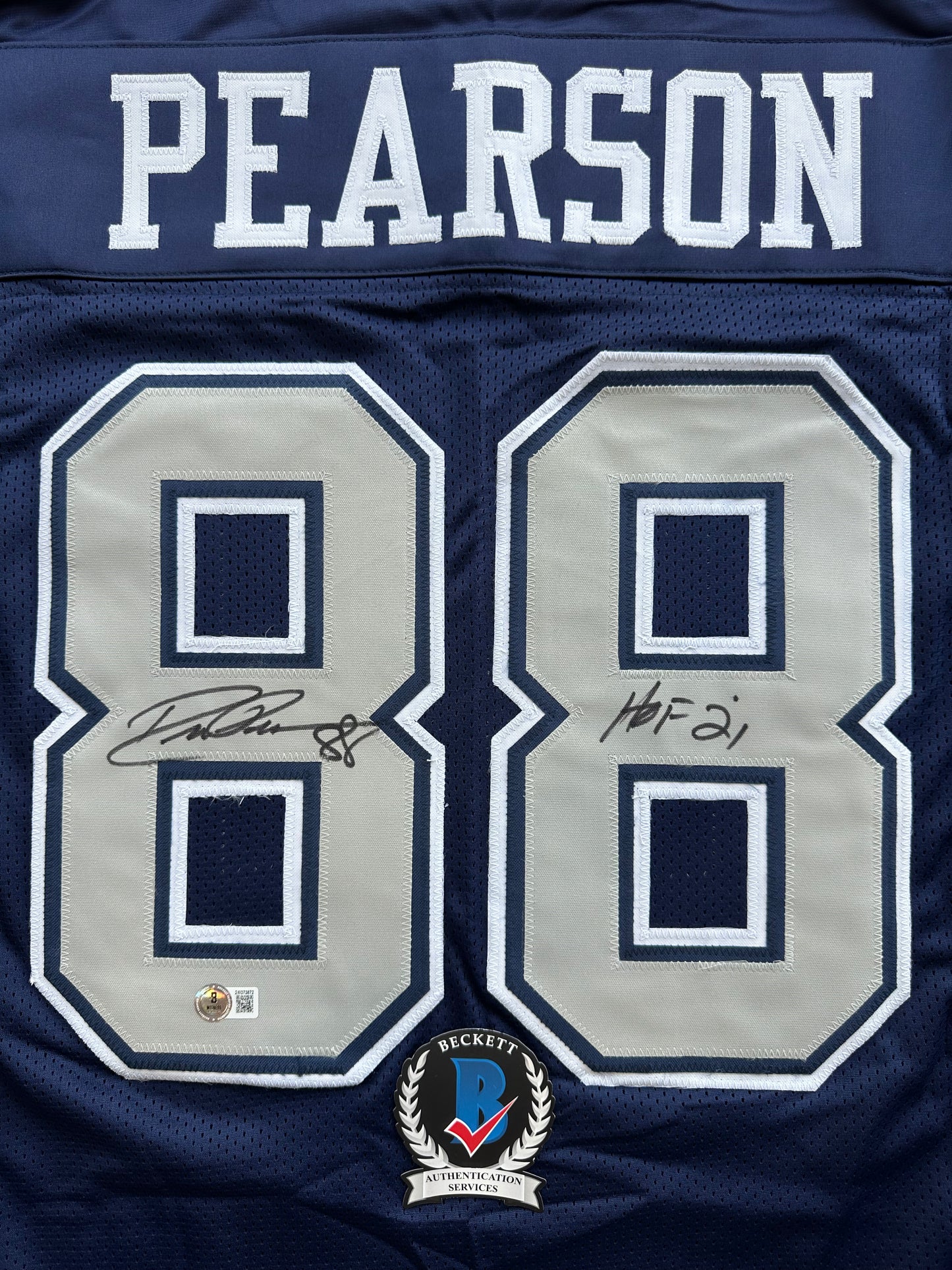 DREW PEARSON DALLAS COWBOYS SIGNED BLUE JERSEY w/HOF 21 Inscription BAS