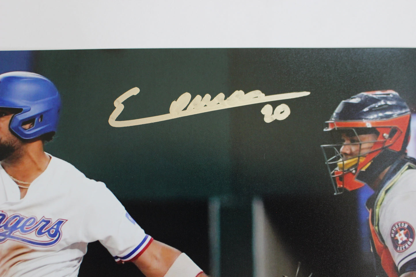 EZEQUIEL DURAN TEXAS RANGERS SIGNED 8x10 PHOTO Blue Helmet BAS COA