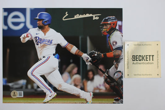 EZEQUIEL DURAN TEXAS RANGERS SIGNED 8x10 PHOTO Blue Helmet BAS COA