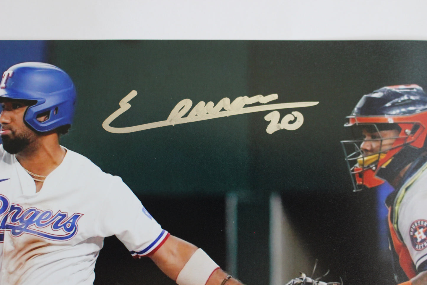 EZEQUIEL DURAN TEXAS RANGERS SIGNED 8x10 PHOTO Blue Helmet BAS COA