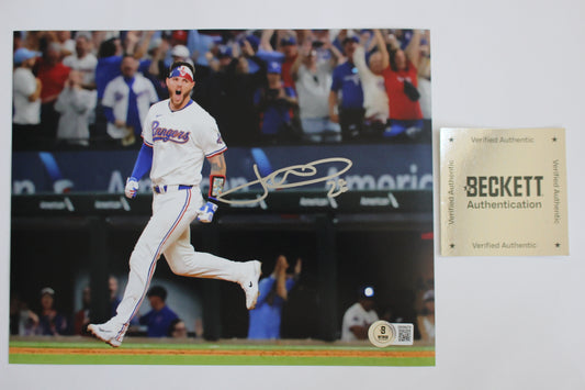 JONAH HEIM TEXAS RANGERS SIGNED 8x10 PHOTO Rounding the Bases BAS