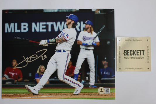 JONAH HEIM TEXAS RANGERS SIGNED 8x10 PHOTO Home Run Swing BAS