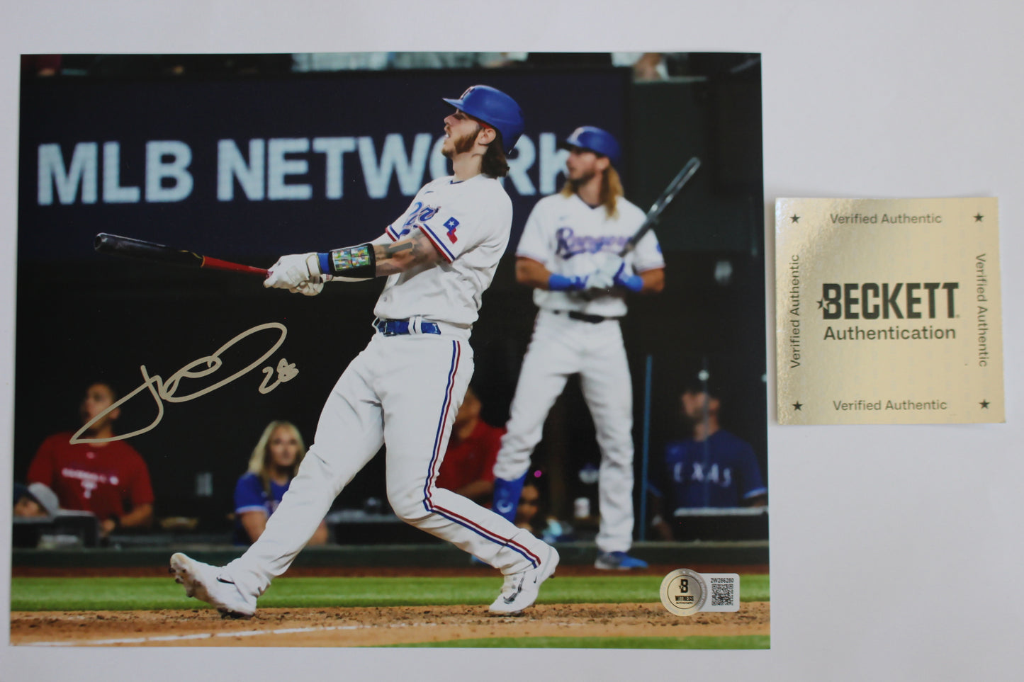 JONAH HEIM TEXAS RANGERS SIGNED 8x10 PHOTO Home Run Swing BAS