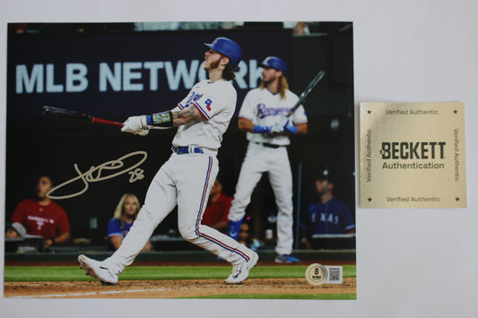 JONAH HEIM TEXAS RANGERS SIGNED 8x10 PHOTO Home Run Swing BAS