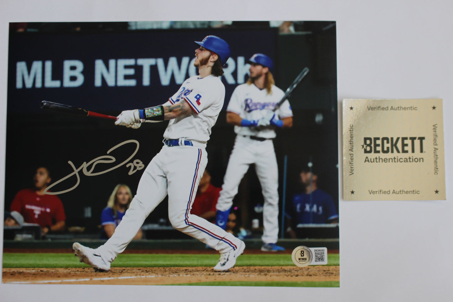 JONAH HEIM TEXAS RANGERS SIGNED 8x10 PHOTO Home Run Swing BAS