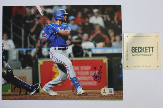LEODY TAVARAS TEXAS RANGERS SIGNED 8x10 at BAT Blue Jersey BAS COA