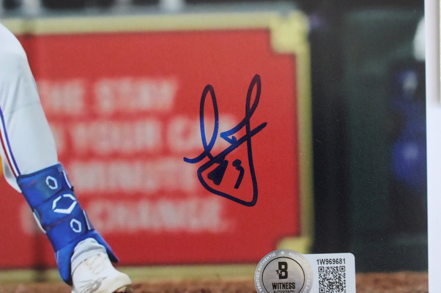 LEODY TAVARAS TEXAS RANGERS SIGNED 8x10 at BAT Blue Jersey BAS COA