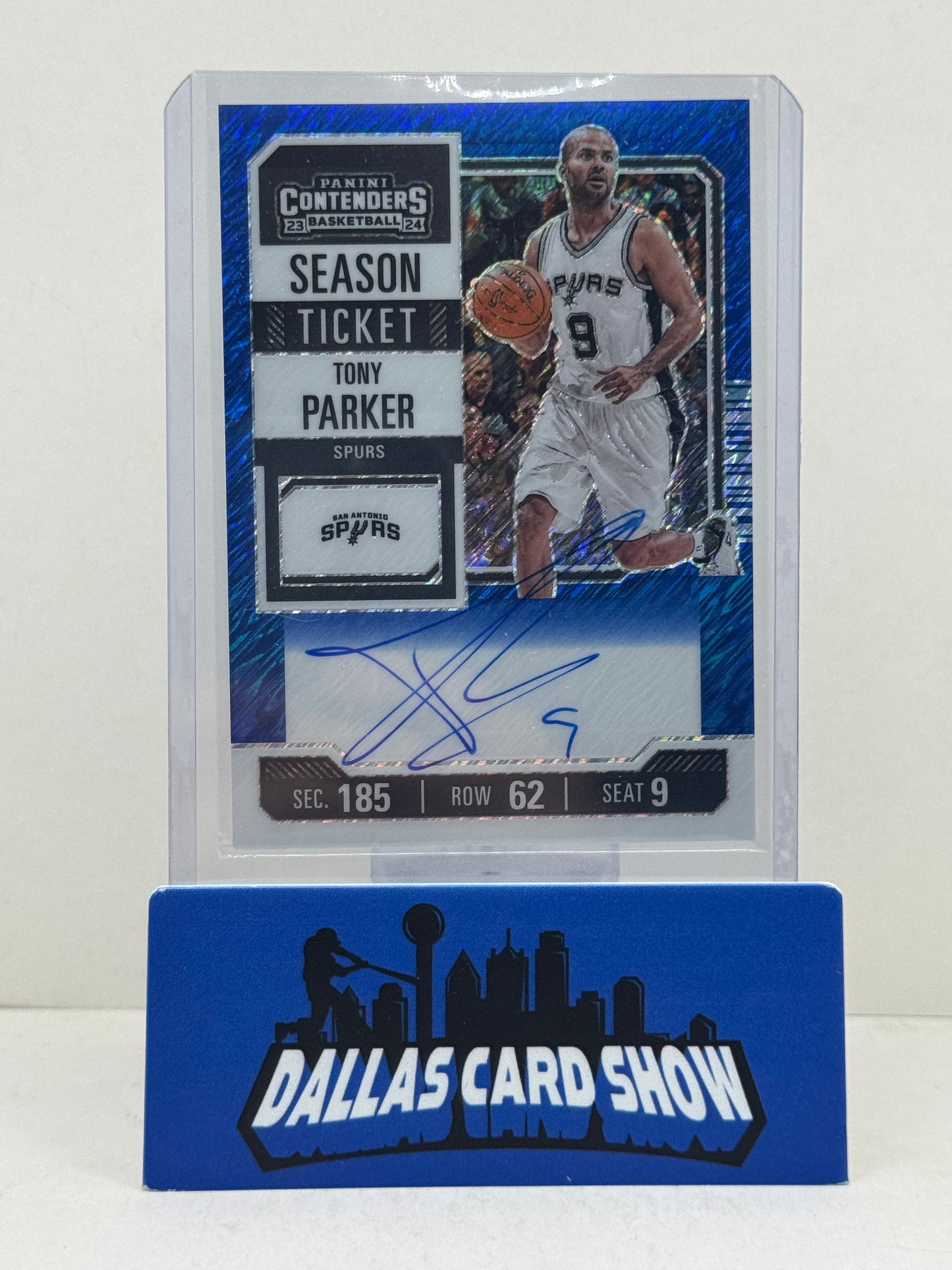 2023-24 Contenders #VT-TPS Tony Parker Blue Shimmer Veteran Ticket Autograph /21