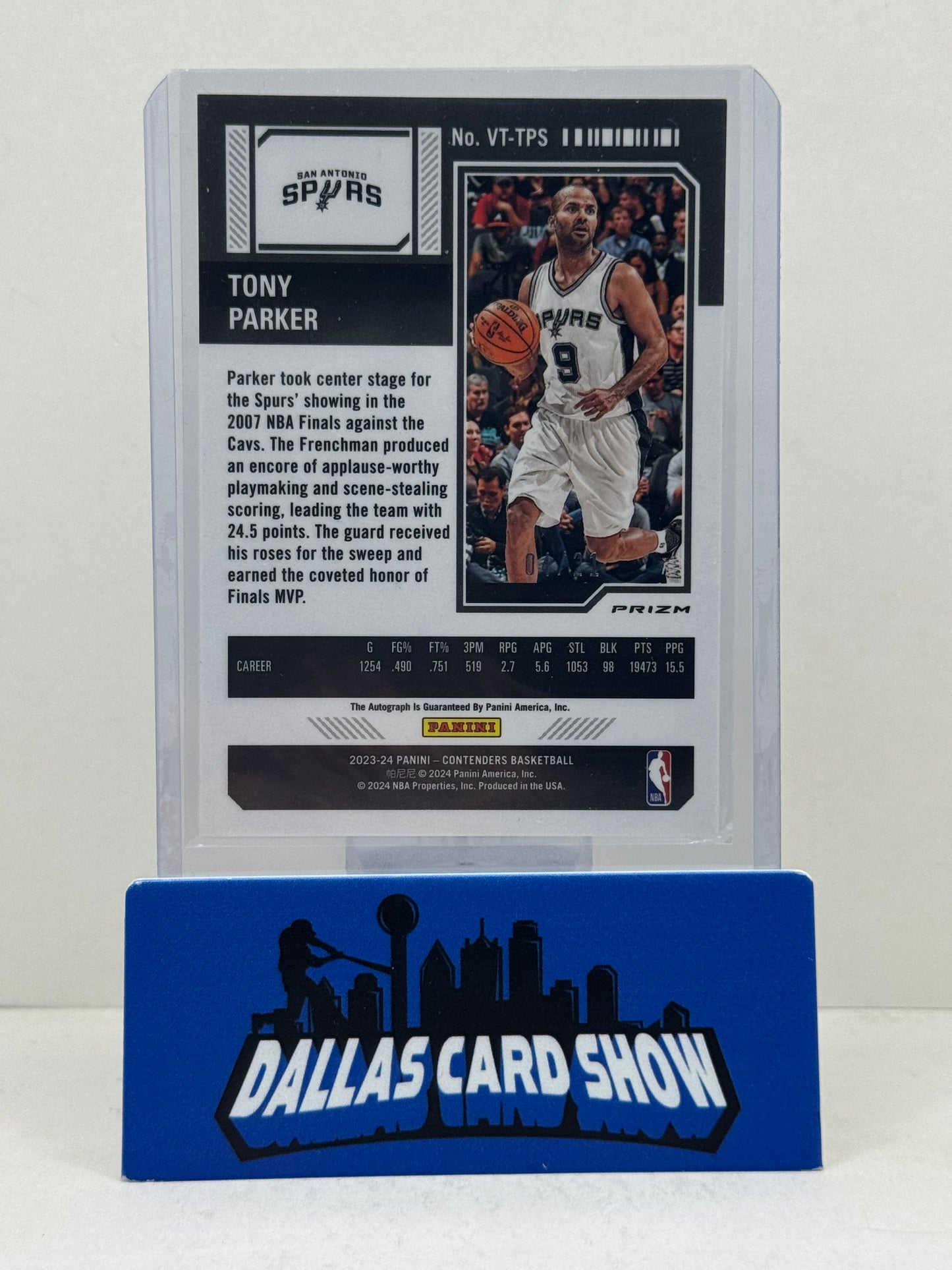 2023-24 Contenders #VT-TPS Tony Parker Blue Shimmer Veteran Ticket Autograph /21
