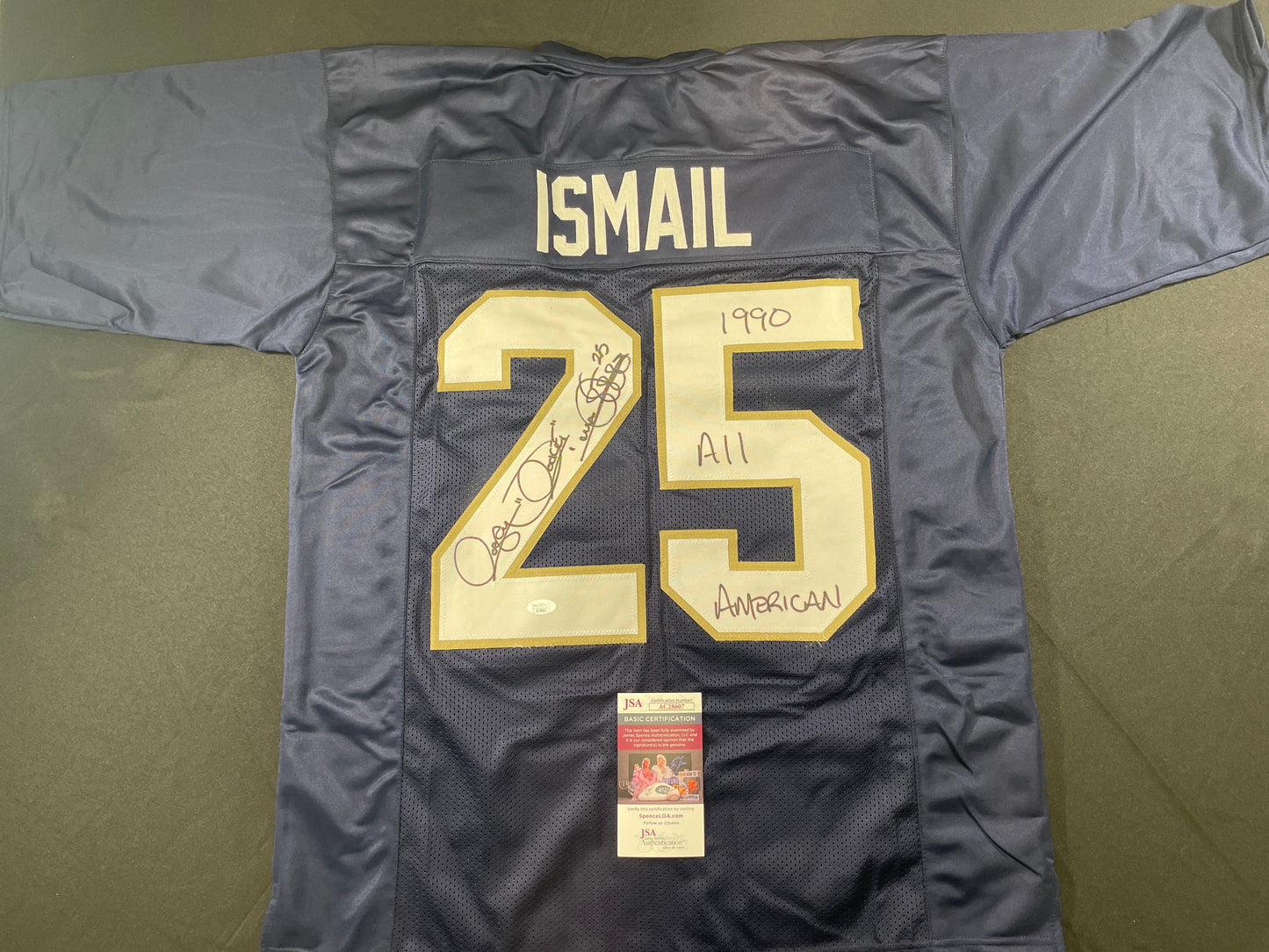 ROCKET ISMAIL NOTRE DAME SIGNED JERSEY (FULL SIG) w/"1990 All American" JSA