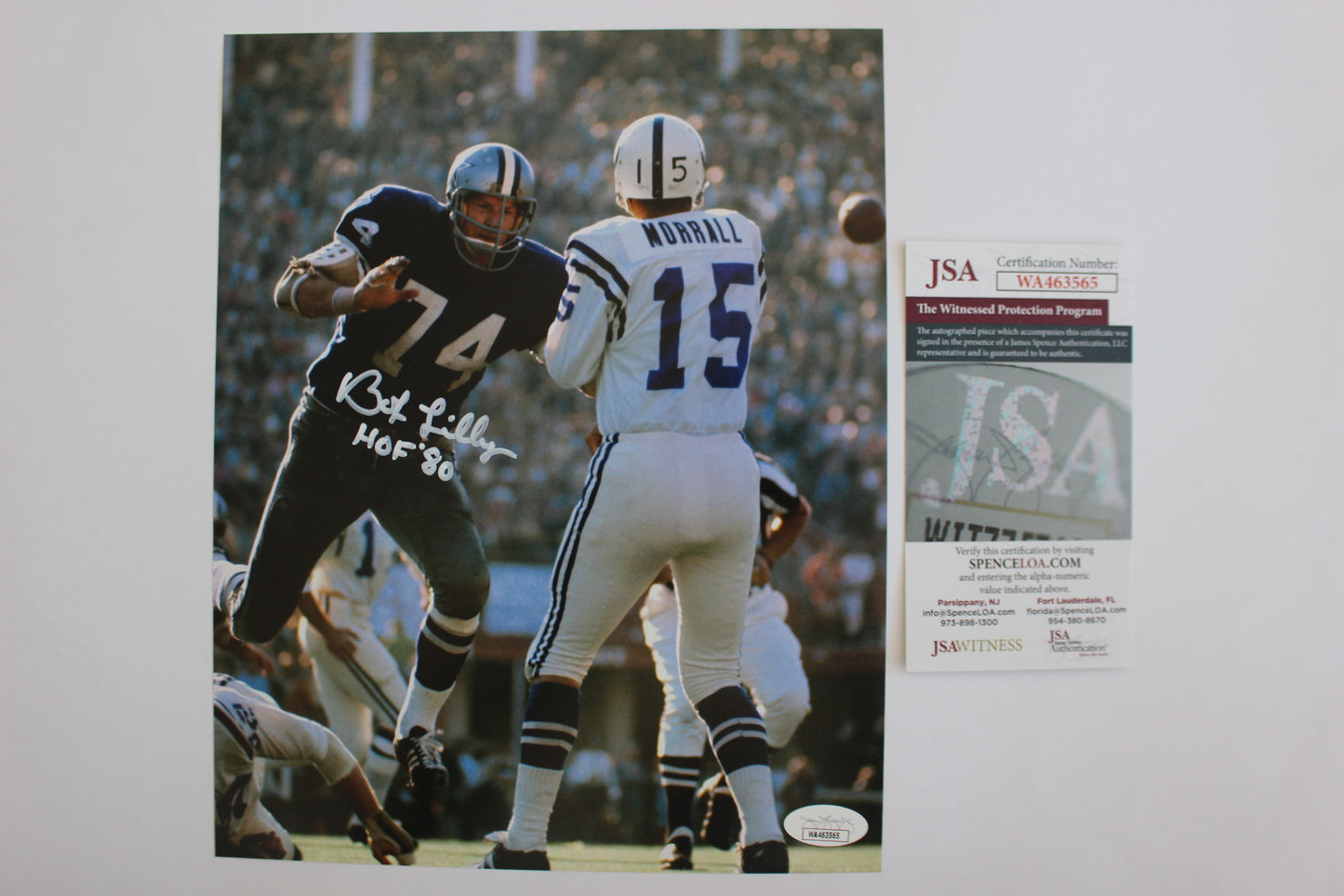 BOB LILLY DALLAS COWBOYS SIGNED 8x10 PHOTO vs COLTS w/HOF 80 JSA COA