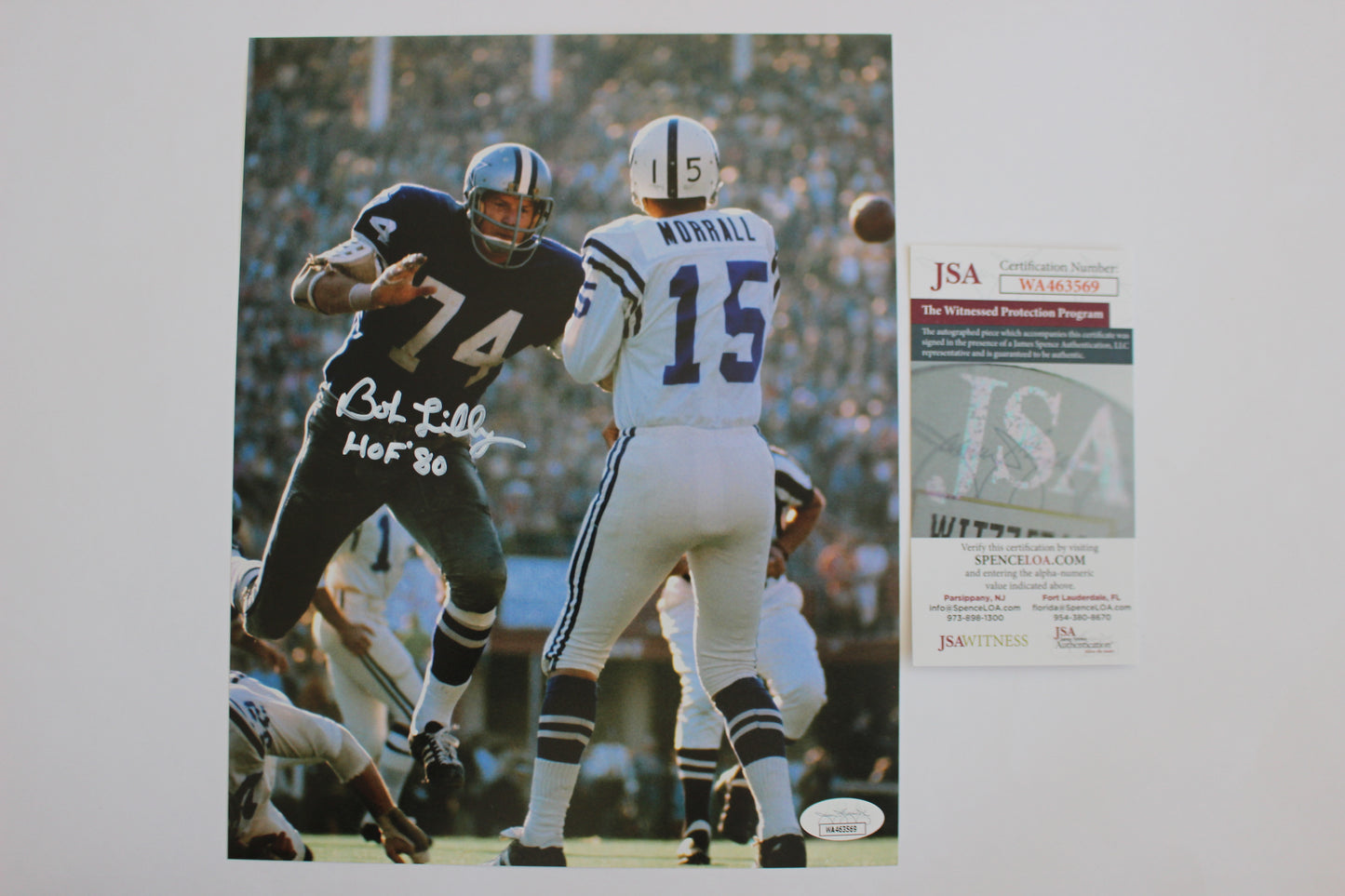 BOB LILLY DALLAS COWBOYS SIGNED 8x10 PHOTO vs COLTS w/HOF 80 JSA COA