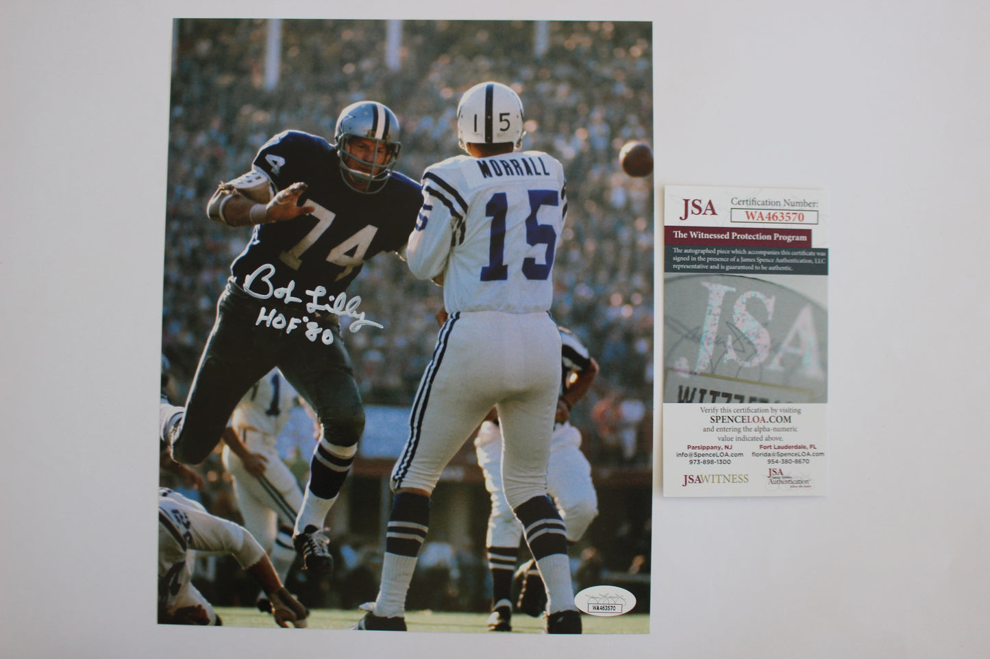 BOB LILLY DALLAS COWBOYS SIGNED 8x10 PHOTO vs COLTS w/HOF 80 JSA COA