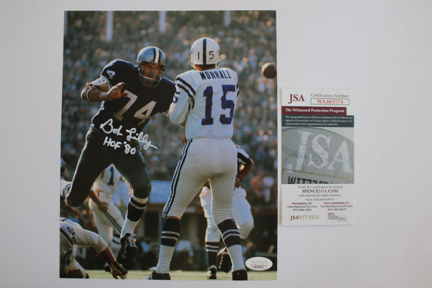 BOB LILLY DALLAS COWBOYS SIGNED 8x10 PHOTO vs COLTS w/HOF 80 JSA COA